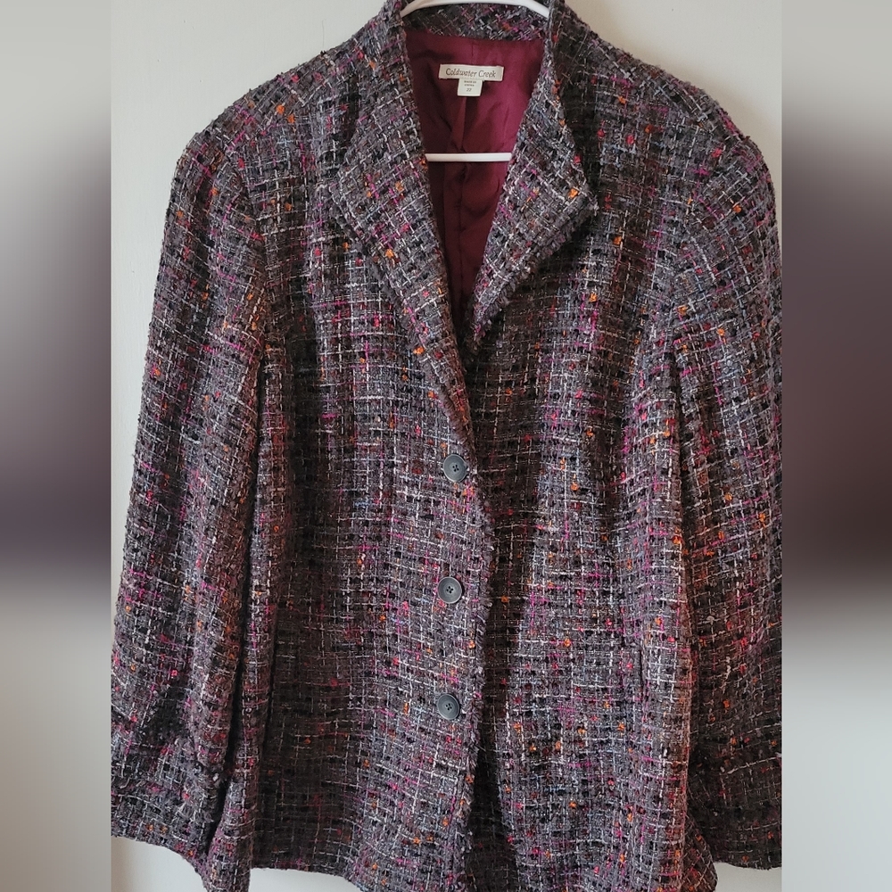 Coldwater Creek Tweed Blazer Womans Plus Sz. 22 Gray w/Colored Threading Weaved